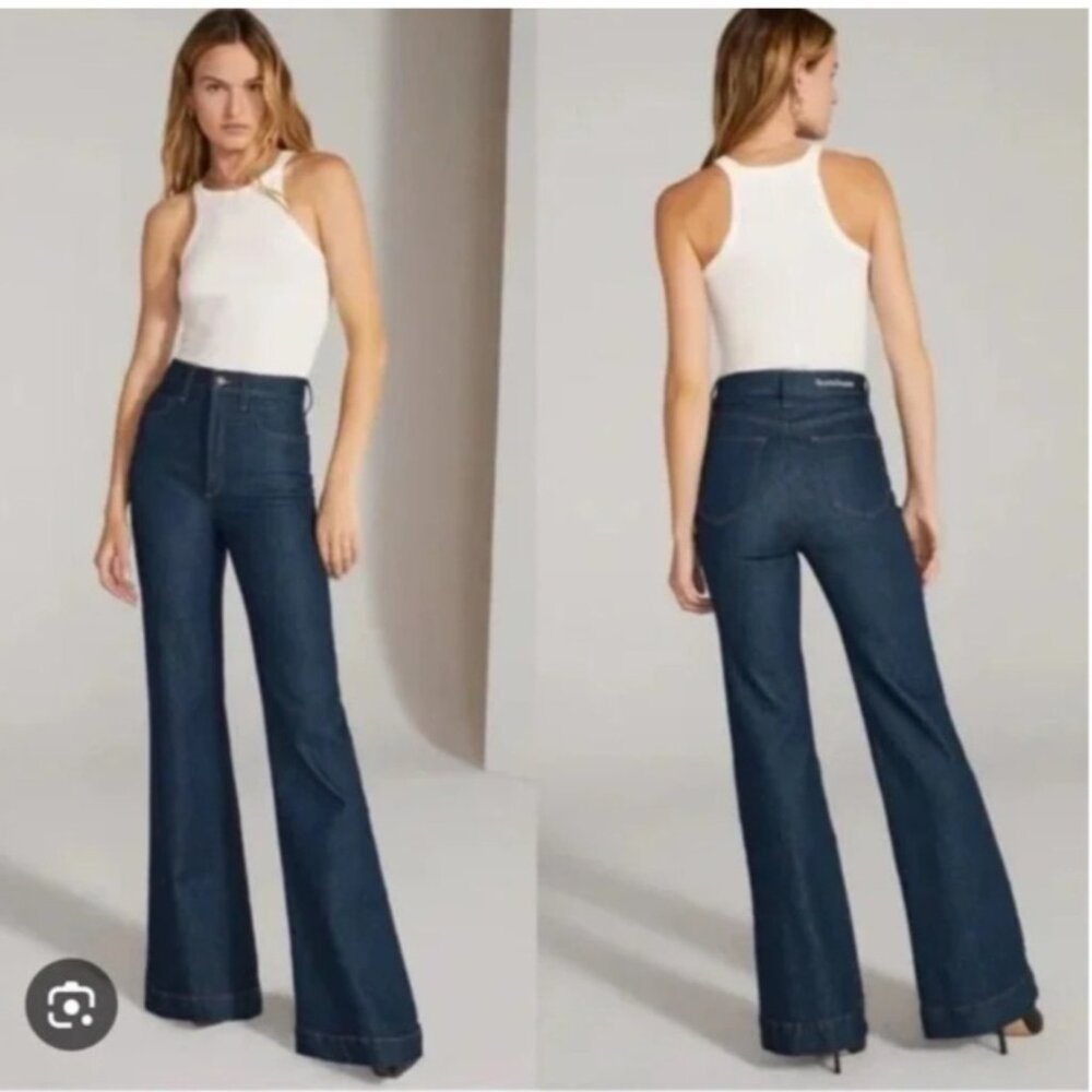 Favorite Daughter Dark Blue High-Rise Flare Jeans
